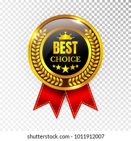 Gold Best Choice Label Illustration Golden Medal Label Icon Seal Sign Isolated on Transparent Background. Vector.