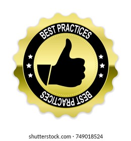 Gold Best practices badge with thumb up on white background,vector illustration