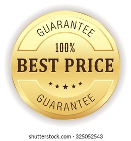 Gold best price guarantee button on white background