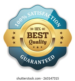 Gold best quality badge with light blue border on white background