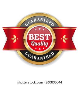 Gold best quality badge with red ribbon