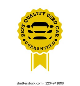 Gold Best Quality Used Car and Guaranteed Medal, Stamp or Badge Ribbon Icon Vector