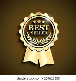 gold best seller icon with long shadow, vector illustration, eps 10 with transparency and gradient mesh