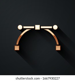 Gold Bezier curve icon isolated on black background. Pen tool icon. Long shadow style. Vector Illustration