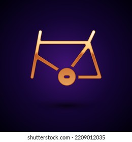 Icono del marco de la bicicleta dorada aislado en fondo negro.  Vector
