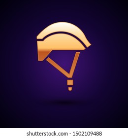 Gold Bicycle helmet icon isolated on dark blue background. Extreme sport. Sport equipment.  Vector Illustration