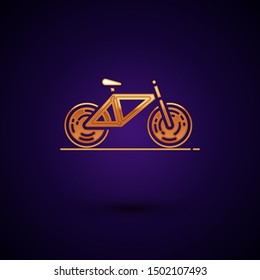 Gold Bicycle icon isolated on dark blue background. Bike race. Extreme sport. Sport equipment.  Vector Illustration