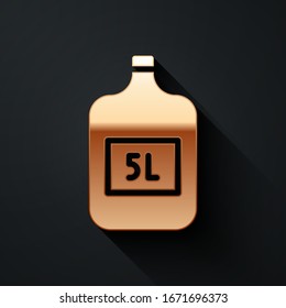 Gold Big bottle with clean water icon isolated on black background. Plastic container for the cooler. Long shadow style. Vector Illustration