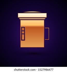 Gold Big flashlight for diver icon isolated on dark blue background. Diving underwater equipment.  Vector Illustration