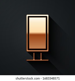 Gold Big full length mirror for bedroom, shops, backstage icon isolated on black background. Long shadow style. Vector Illustration