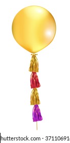 Gold big latex balloon with tassel. Vector illustration.