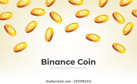 Gold Binance coins falling from the sky. BNB cryptocurrency concept banner background.