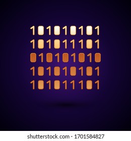Gold Binary code icon isolated on black background.  Vector Illustration