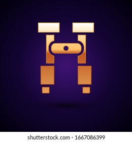 Gold Binoculars icon isolated on black background. Find software sign. Spy equipment symbol.  Vector Illustration