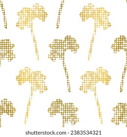 Gold Birch tree silhouettes with polka dots. Abstract decorative seamless vector pattern on white background. Great for wallpapers, interior decoration, curtains, wrapping paper and fashion fabric.