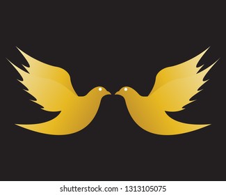 Gold Bird Dove Logo Vector in Elegant Style with Black Background