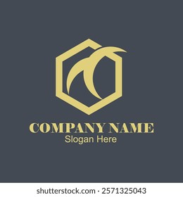 Gold bird in hexagon for branding. Ideal for logo designs, business cards, marketing materials, websites, and social media graphics.