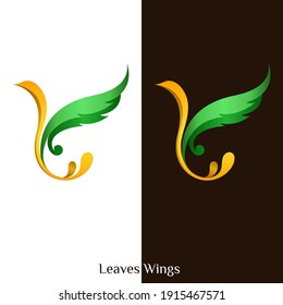 Gold bird with leaves wings logo vector.