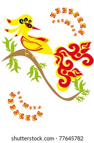 gold bird on isolated background. Illustration.