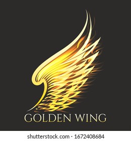 Gold Bird Wing Logo Or Emblem. Golden Angel Wing Business Label. Vector Illustration