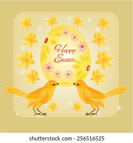 Gold birds and easter eggs place for text vector illustration