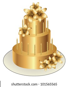 Gold Birthday  Cake. Vector Design