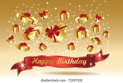 gold birthday card with ribbon