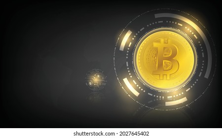 Gold Bit coin blockchain technology with global network connection concept suitable for financial investment or business idea crypto currency trend and all art design - Vector black background.
