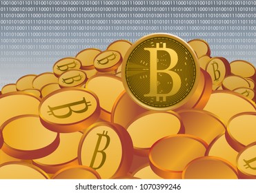 gold bit coin crypto currency physical money concept on network background