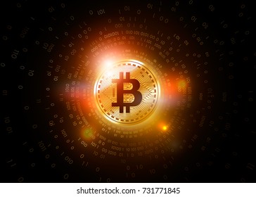 Gold Bit coin digital currency, Cryptogram, futuristic digital money, technology worldwide network concept,cyberspace, vector illustration.Business and technology concept on blue background.