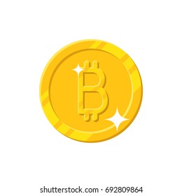 Gold bitcoin coin cartoon style isolated. Shiny gold bitcoin sign for designers and illustrators. Gold piece in the form of a vector illustration