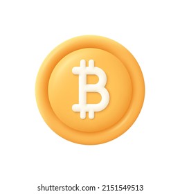 Gold Bitcoin coin. Cryptocurrency, blockchain, finance and investment concept. 3d vector icon. Cartoon minimal style. svg