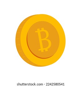 Gold Bitcoin coin. Cryptocurrency, blockchain, finance and investment concept. Vector icon. Cartoon minimal style.