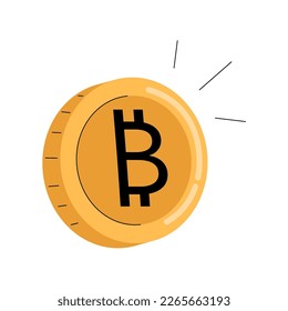 Moneda de Bitcoin de oro. Criptodivisa, blockchain, concepto financiero y de inversión. Icono vectorial moderno de dibujos animados. Dibujo de estilo mínimo.