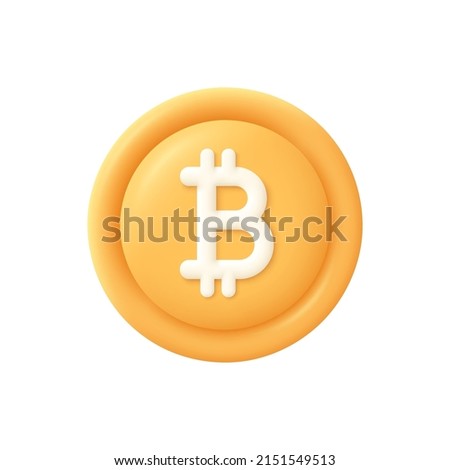 Gold Bitcoin coin. Cryptocurrency, blockchain, finance and investment concept. 3d vector icon. Cartoon minimal style.