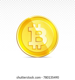 Gold bitcoin coin isolated background. Cryptocurrency sign vector illustration