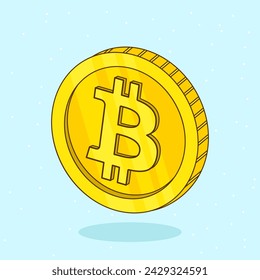 Moneda de Bitcoin de oro. Ilustración de vector