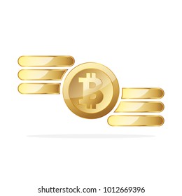 Gold Bitcoin coins. Vector illustration. Golden Bitcoin coins on white background.