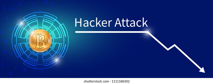 Gold bitcoin digital Currency, hacker Attack, futuristic digital money, worldwide technology network concept on blue background. collapse, fall, bitcoin depreciation. vector illustration