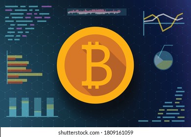 goldene Bitcoin-Vorderansicht auf digitalem Hintergrund