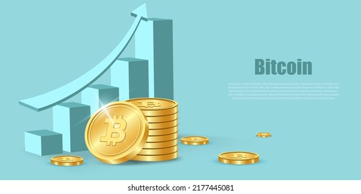 gold bitcoin with growth graph on blue background copy space cryptocurrency technology concept