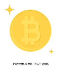Gold bitcoin icon. Cryptocurrency, digital currency, business and finance concept. Flat design vector illustration.
