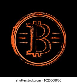 Gold bitcoin ink drawing, vintage style for t shirt and printing.