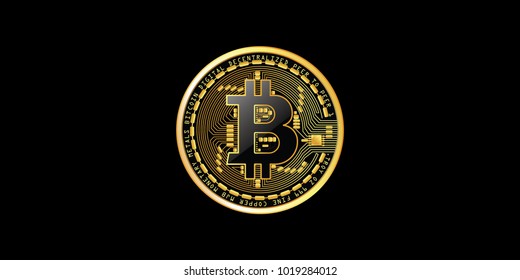Gold bitcoin on black background. Vector illustration.