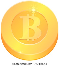 Gold bitcoin vector icon