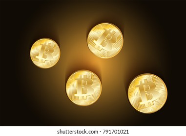 Gold Bitcoins , black background with light and shadow