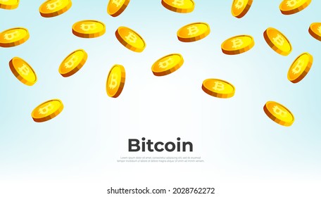 Gold Bitcoins falling from the sky. Bitcoin cryptocurrency concept banner background.