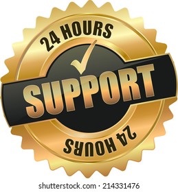 gold black 3d vector eps10 24 hours support badge sign