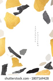 Gold and black Abstract art background with watercolor texture vector. Japanese wave pattern with brush stroke template illustration in Asian style.