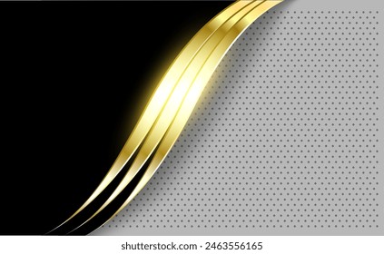 Gold black abstract business background with shiny metal waves, 3d vector illustration.